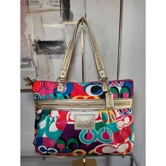 Rare Vintage Coach Poppy Multicolor Tote Bag - Picture 1 of 7